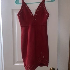 Red suede dress with silver detailing